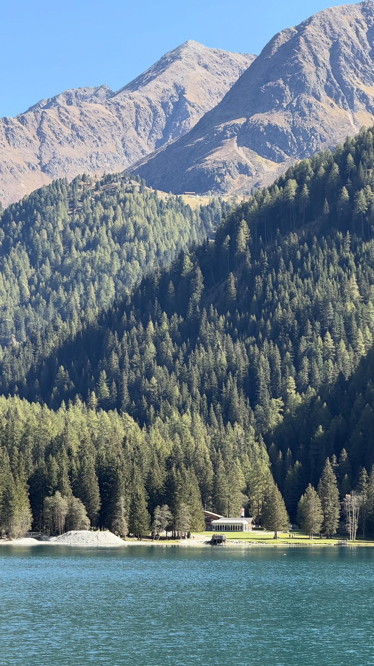 Le cime sopra il lago, il bosco e la riva